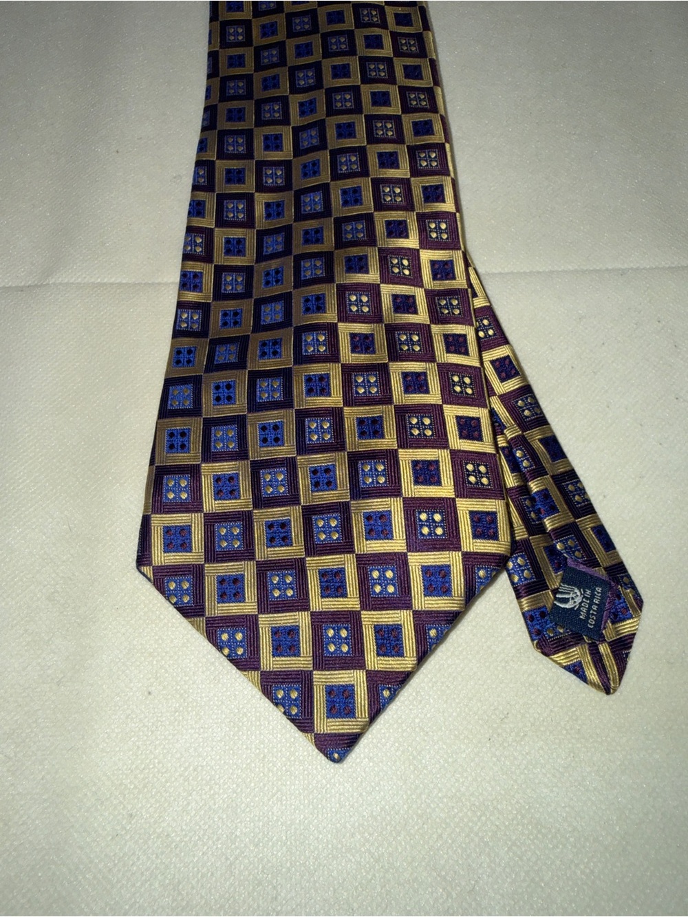 Nautica Purple and Gold Square Pattern Silk Tie